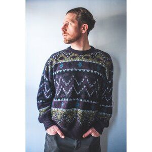 Campus Geometric Knit Sweater Men’s 2XL Grunge Indie Streetwear Vintage 90s